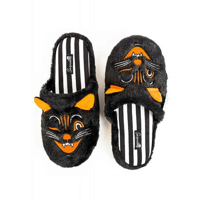 Лучшие продажные ворсистые тапочки Furry Jinx The Cat Slippers на Хэллоуин Furdy Несчастливая кошка тапочка