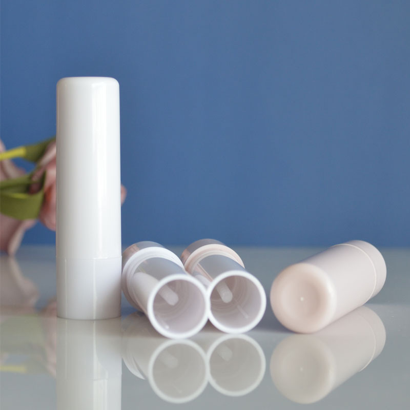 En stock 5g Rosa Blanco bálsamo labial tubo de plástico lápiz labial tubo de esmalte de labios blanco brillante botella 19*69m