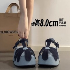 【怪美主義】包頭ローマ厚い底のサンダル女性2025夏の新型デニムの透かし彫りの小さい背の坂と