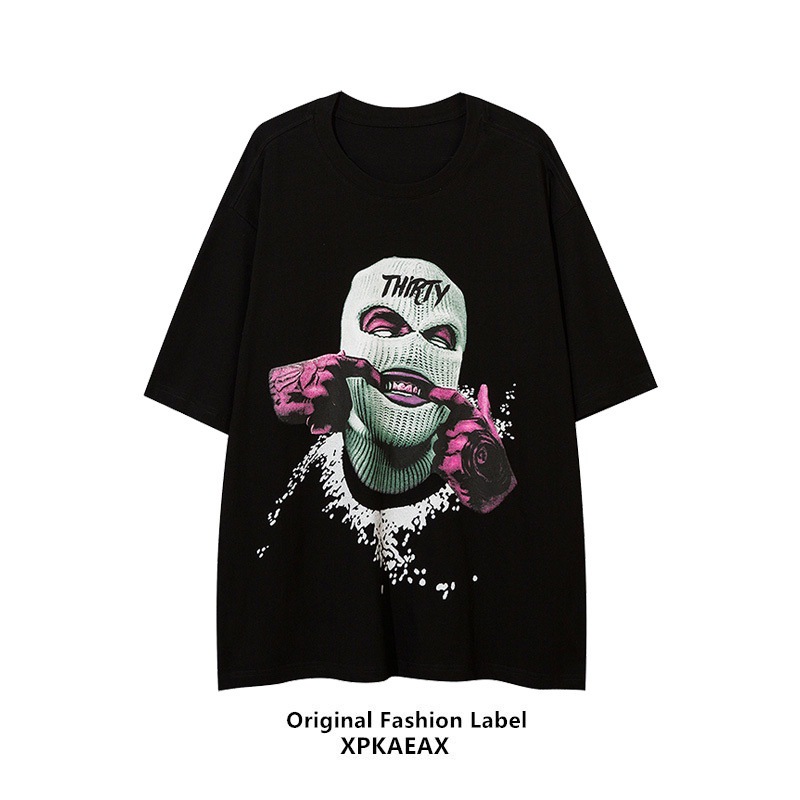 Verano 2023 hombres de algodón de manga corta de la calle americana hip hop oscuro más tamaño casual cuello redondo Camiseta de los hombres