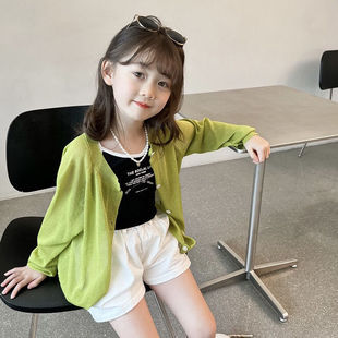 Girls' Sun Protection Clothing, Summer Thin, Medium and Large Kidsren's Style Air-Conditioning Knitwear, Baby Knitted Knitwear, Kidsren's Outwear, Anti-Zhaozheng