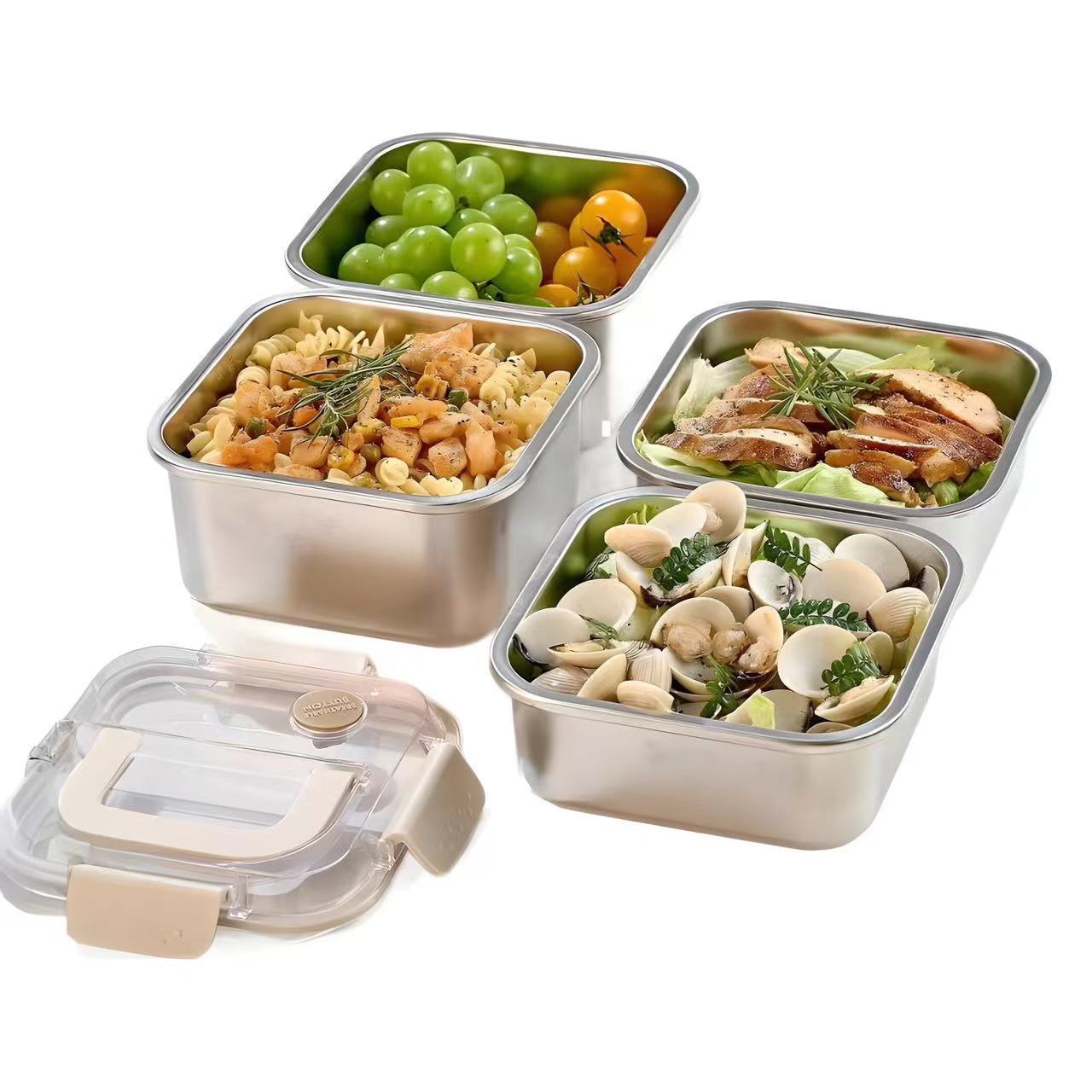 Contenitore per alimenti in acciaio inossidabile di alta qualità - Extra spesso e ermetico (grande capacità, per uso in frigorifero e all'aperto)_voghion.com