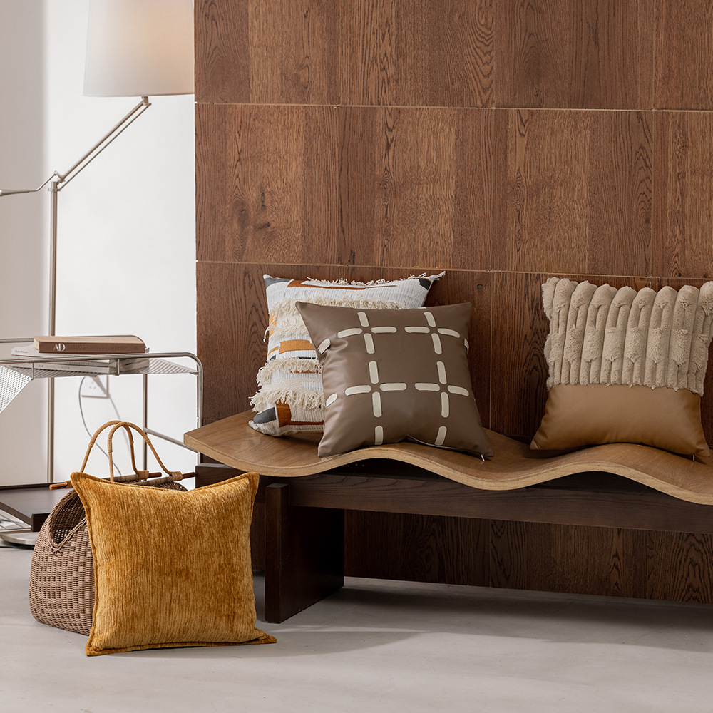 Cojín de chenilla jacquard estilo nórdico de lujo ligero con borlas, funda de cojín de diseño original, cojín lumbar.