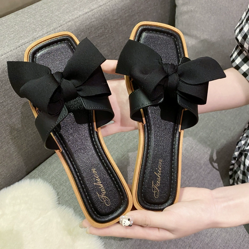 Летняя маленькая нескользящая сабо-сланец с бантом, тапочки, стиль Chanel, интернет-знаменитость