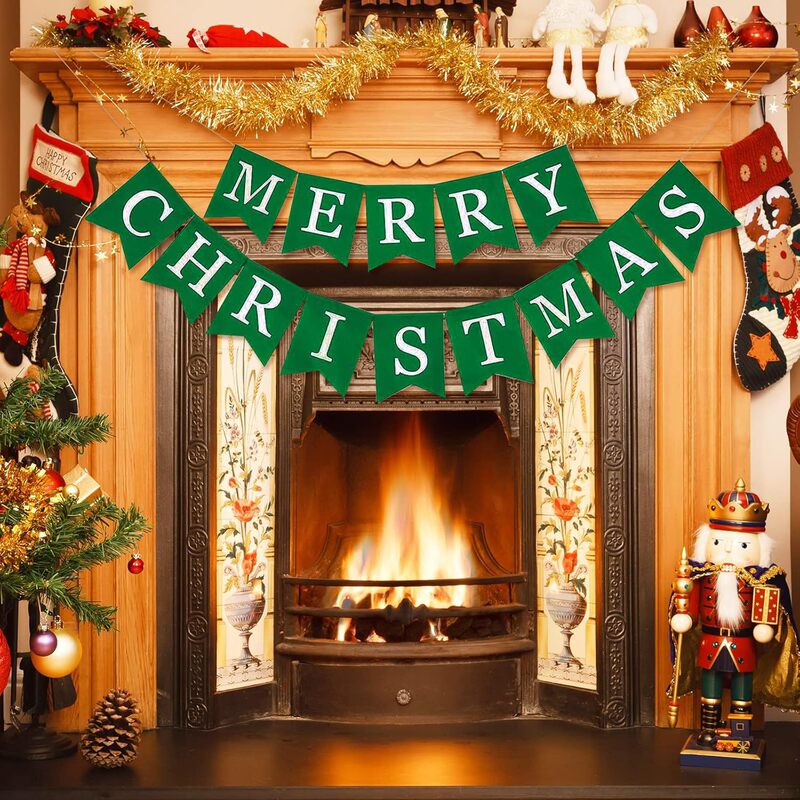クリスマスバナー、旗、吊り下げ旗、文字、カラフルな旗、フラワーアレンジメント、クリスマスパーティーデコレーション用品|undefined
