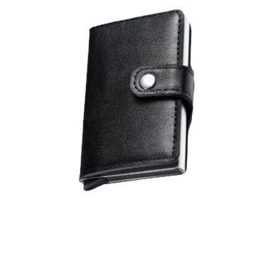 2024 nuevo cepillo antirrobo RFID titular de la tarjeta de cuero de aluminio automático pop-up titular de la tarjeta billetera de dos en uno de almacenamiento