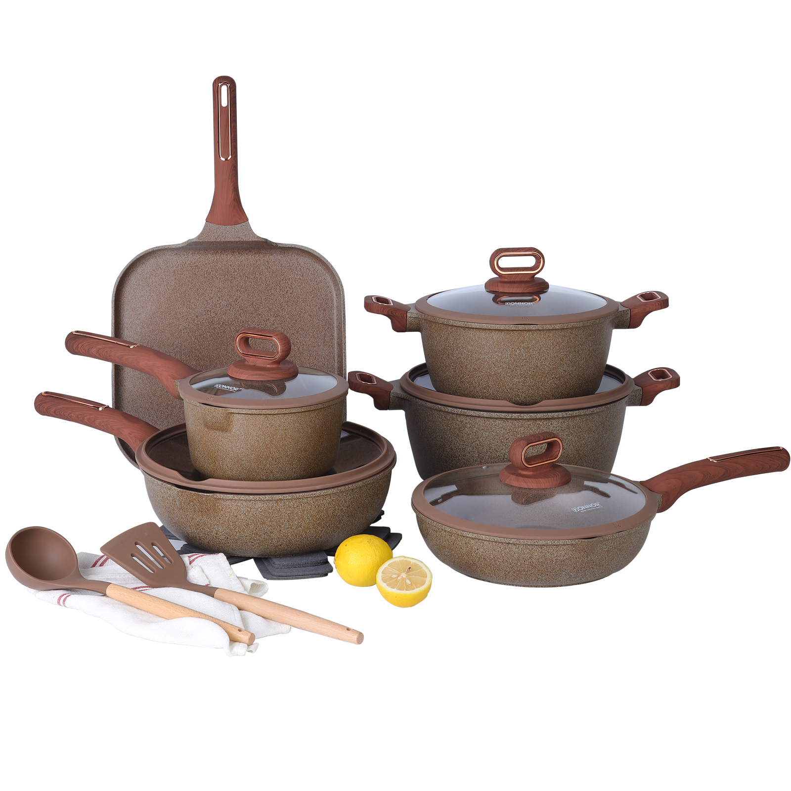 Donnor Bailey 16 piezas set cocina set no pegajoso prensado placa de cocina de mármol