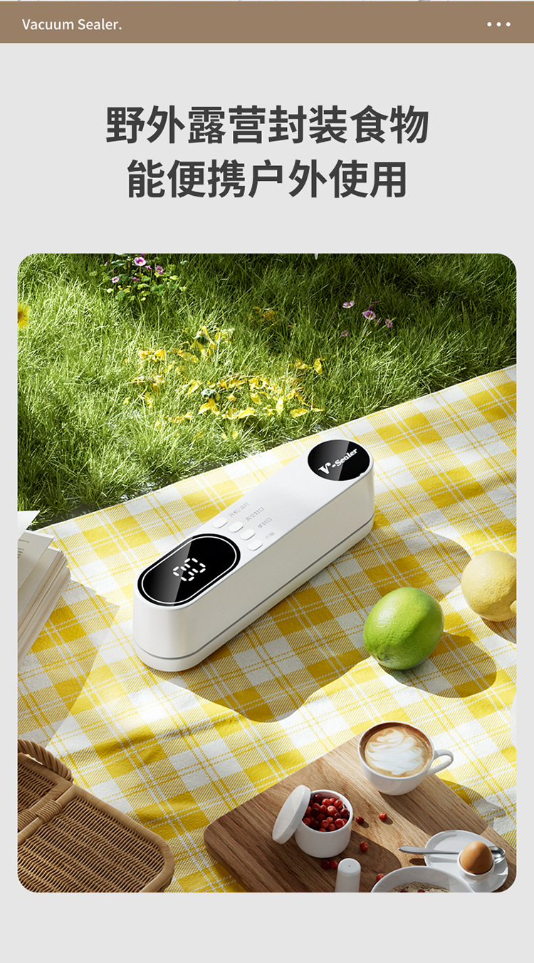 Fully Automatic Mini Rechargeable Vacuum Sealer with Digital Display Household Food Packaging Machine Dry and Wet Use Fresh-keeping Seal