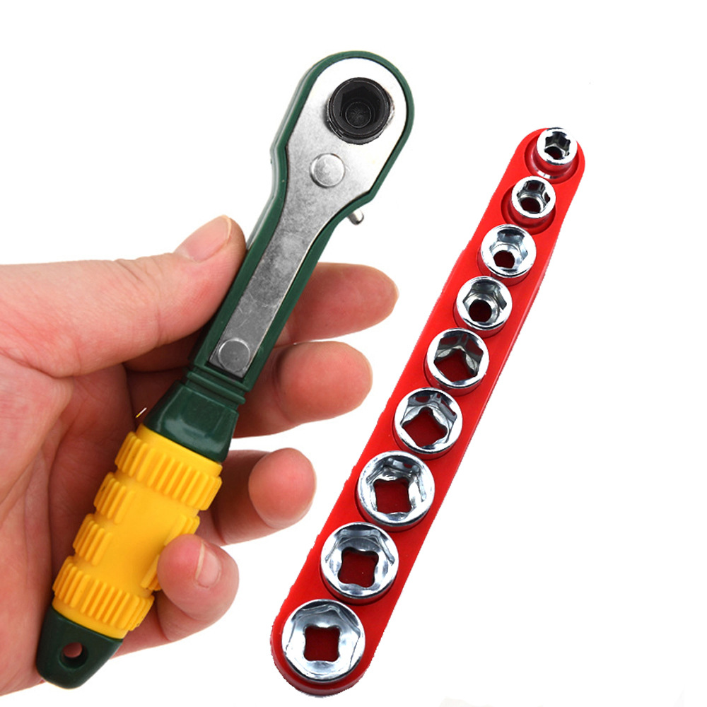 跨境亚马逊快速扳手铬钒钢7合一棘轮扳手厂家批发小棘轮多功能