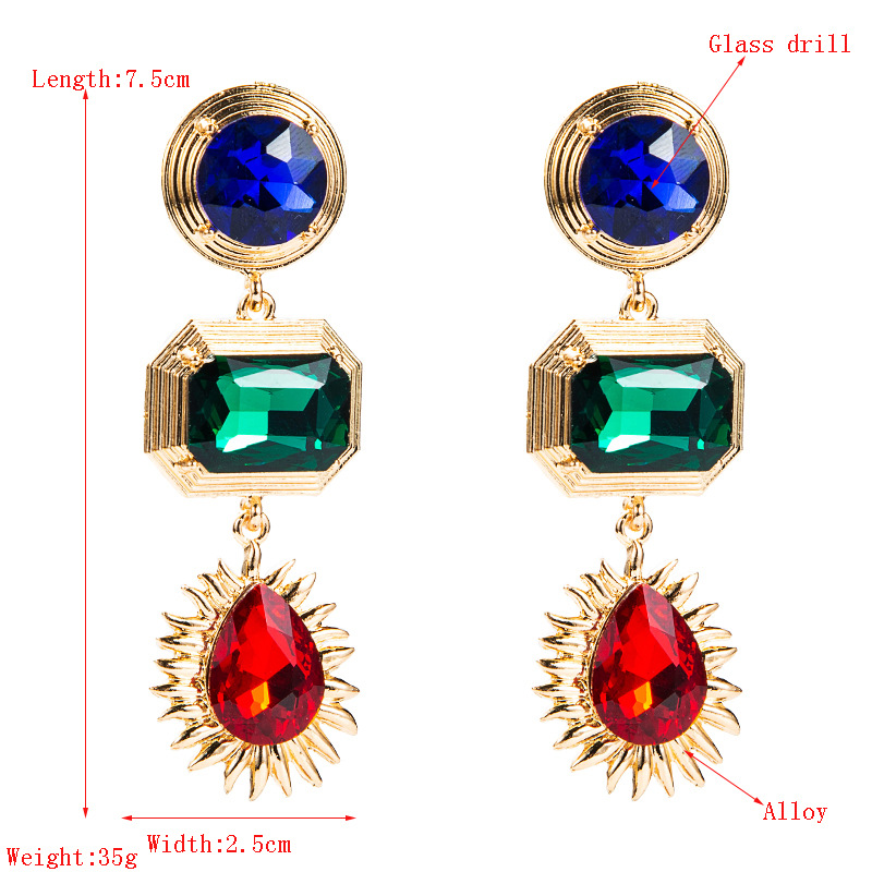 Retro Geometric Color Diamond Long Earrings Wholesale Nihaojewelry display picture 1