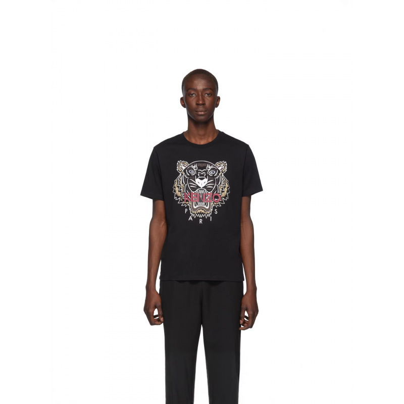 Complete Set of Tags, In-Stock in China, Paris Tiger Head Kenzo 2025 Couple's Model Pure Cotton Tiger Head Embroidery Short-Sleeve T-Shirt