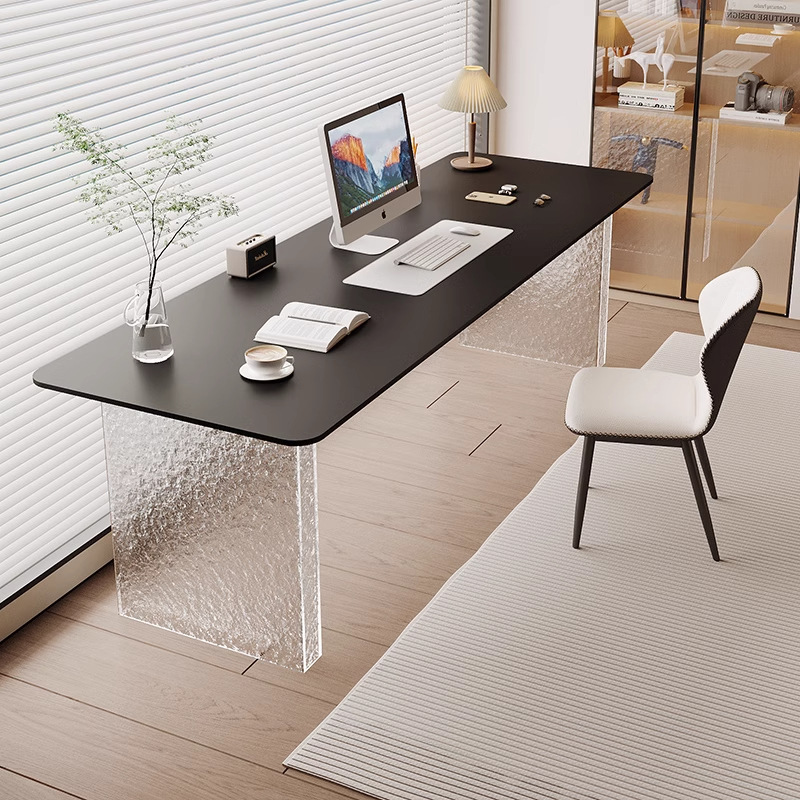 Black Slate Desk with a Minimalist Style, Double Long Computer Desk with Stone Texture Acrylic Office Table Black Slate Desk with a Minimalist Style, Double Long Computer Desk with Stone Texture Acrylic Office Table