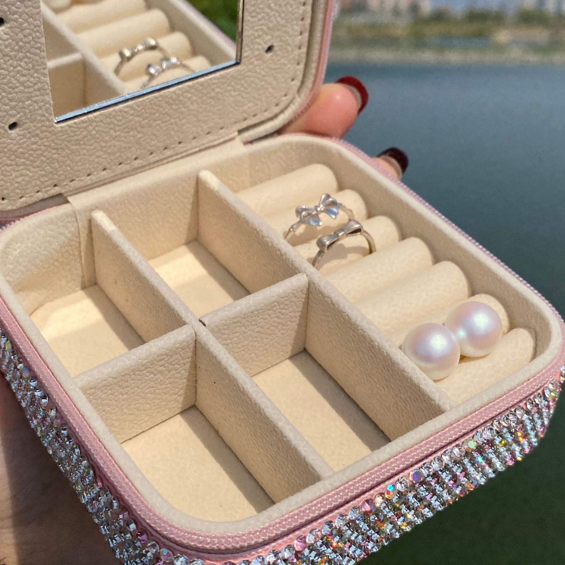 253g Weight Jewelry Boxes Classification Leather Material Glittery, Solid Color Pattern Leather Glittery Solid Color Jewelry Boxes 3