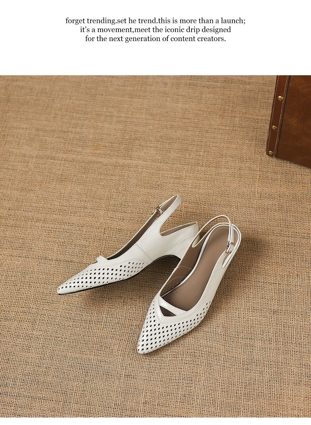 Sandal nữ gót thấp 5.5 cm mũi kín quai ngang khóa một chữ — màu trắng ngà chi tiết 18