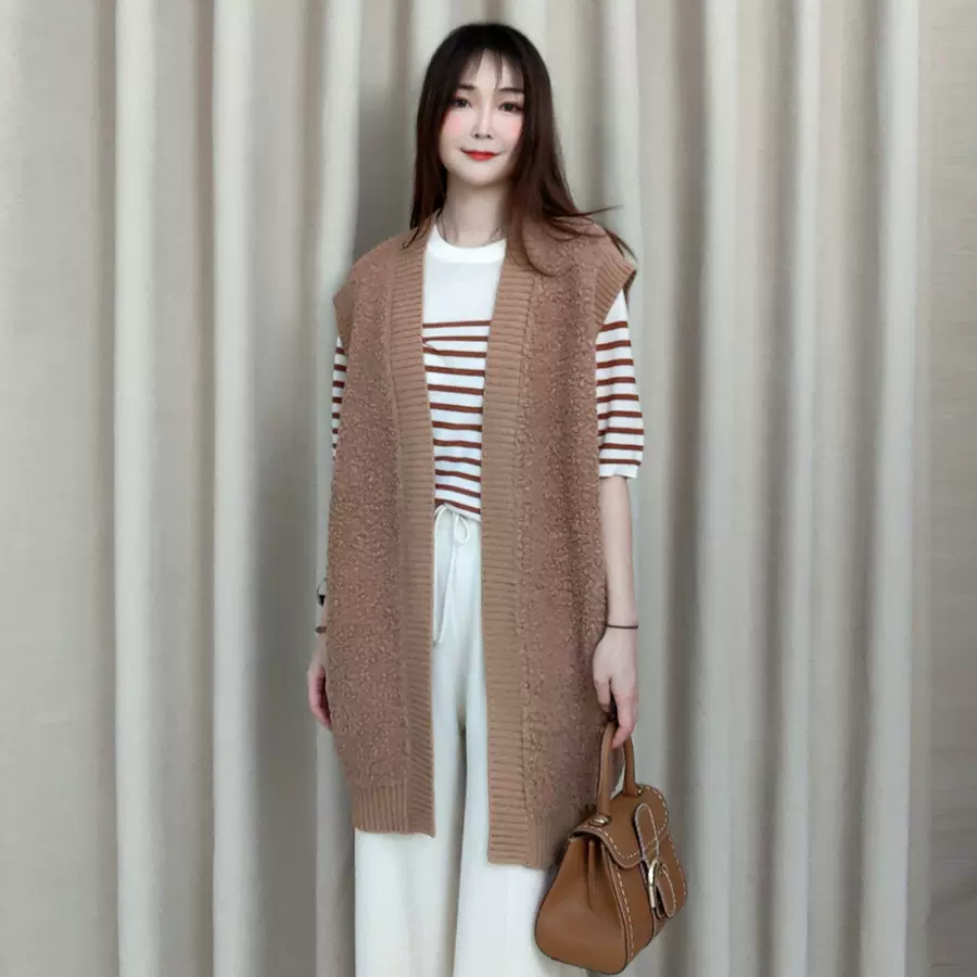 澳洲美丽诺羊毛小泰迪卷针织马甲女2023秋冬宽松叠穿百搭外搭背心