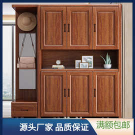 新中式胡桃木实木带镜玄关柜家用小户型入户门厅柜客厅隔断柜鞋柜