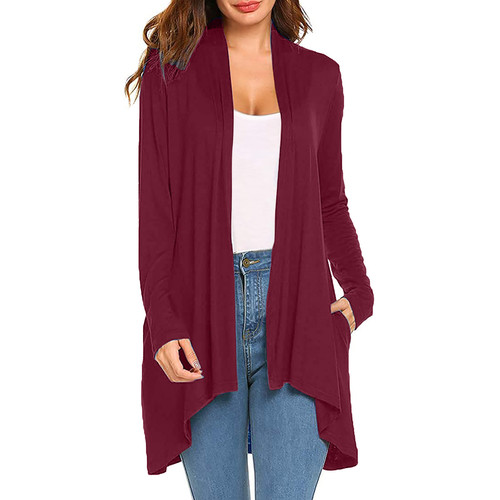 Cross-border European and American Women's Fashion 2024 Amazon Bestselling Knit Solid Color Long-Sleeve Pocket Cardigan Top In Stock