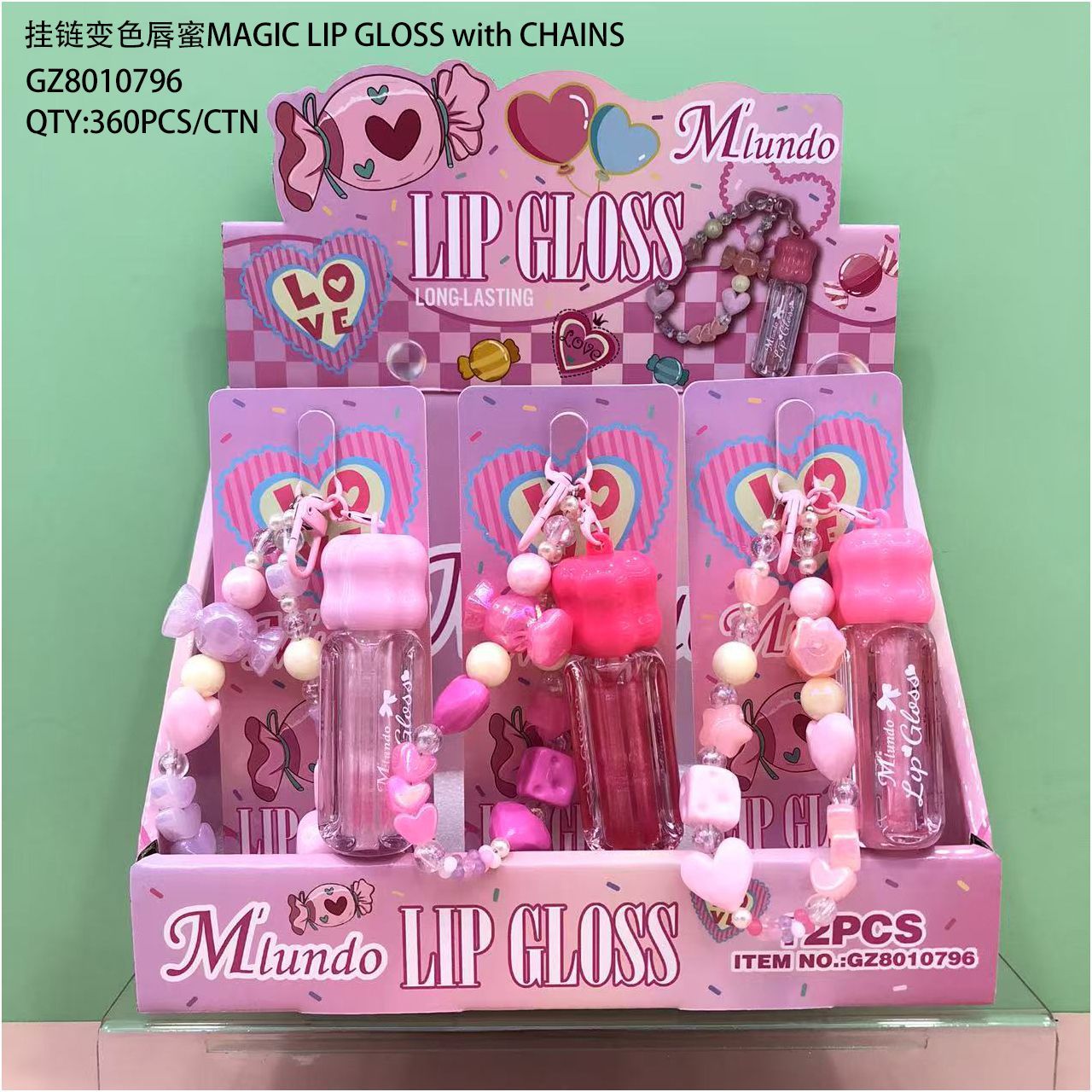 Nuevo producto Mlundo, set de aceite labial con cadena colgante y lámina dorada que cambia de color, hidratante, maquillaje hermoso y moderno, venta al por mayor del fabricante.