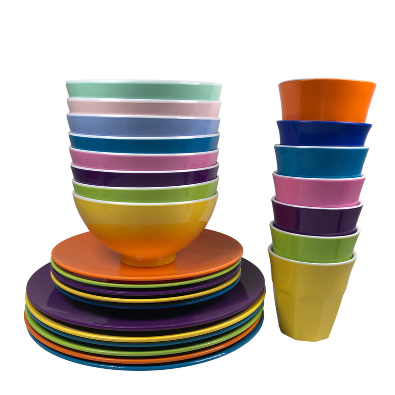 Melamine Color Plate Dishes Cup Set Cross-border Hot Selling Restaurant Custom Melamine Dinner Plate Soup Rice Bowl Not Fragile