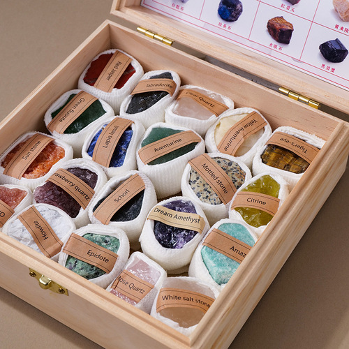 Natural crystal raw stone ore gift box set unpolished large particle mineral mark teaching decorative ornaments manufacturer wholesale