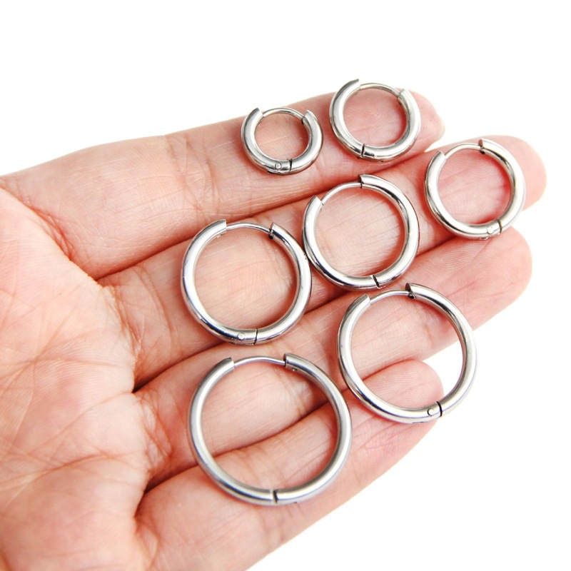 Adjustable Rod Machine抛 Stainless Steel Earrings Titanium Steel Round Wire Earrings Solid Unisex European and American Ear Buckle Circle Earrings for Women