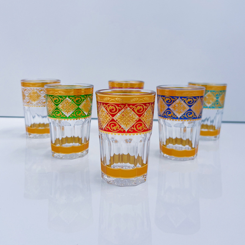 新款跨境6/12件套摩洛哥玻璃杯浮雕金刻花阿拉伯水杯Tea Glasses|undefined