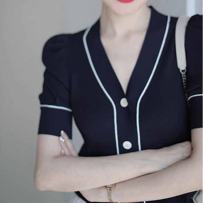 UMOOIE Special Showing People Clean White Slim-Fit Stretch Short Sleeve Ice Silk Knitted Sweater Cardigan Women UMOOIE Special Showing People Clean White Slim-Fit Stretch Short Sleeve Ice Silk Knitted Sweater Cardigan Women