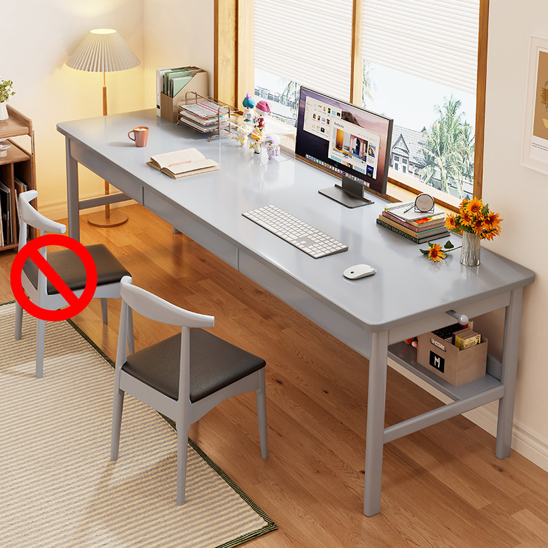 회색 긴 책상 3 개의 서랍 + 1 개의 의자 [모든 단단한 나무]]