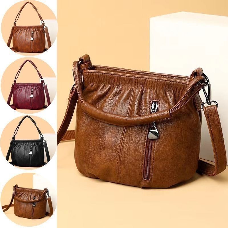 Genuine Leather Texture Fashionable Soft Leather Middle-Aged Mother's Shoulder Crossbody Small Bag 2024 New Style Women's Crossbody Bag