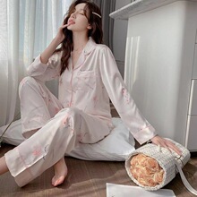 厂家批发小清新中国风睡衣女冰丝绸甜美女士高档家居服套装可代发