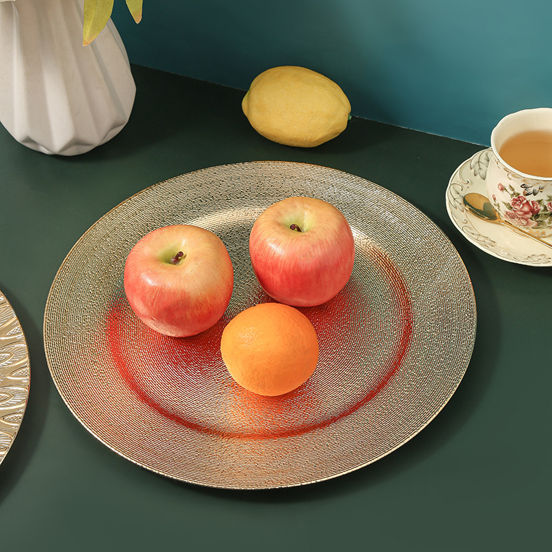 Platos de oro galvanizados, platos decorativos, platos de bodas, platos de banquete de alto nivel, platos de pasteles, platos de almohadillas, fabricantes al por mayor