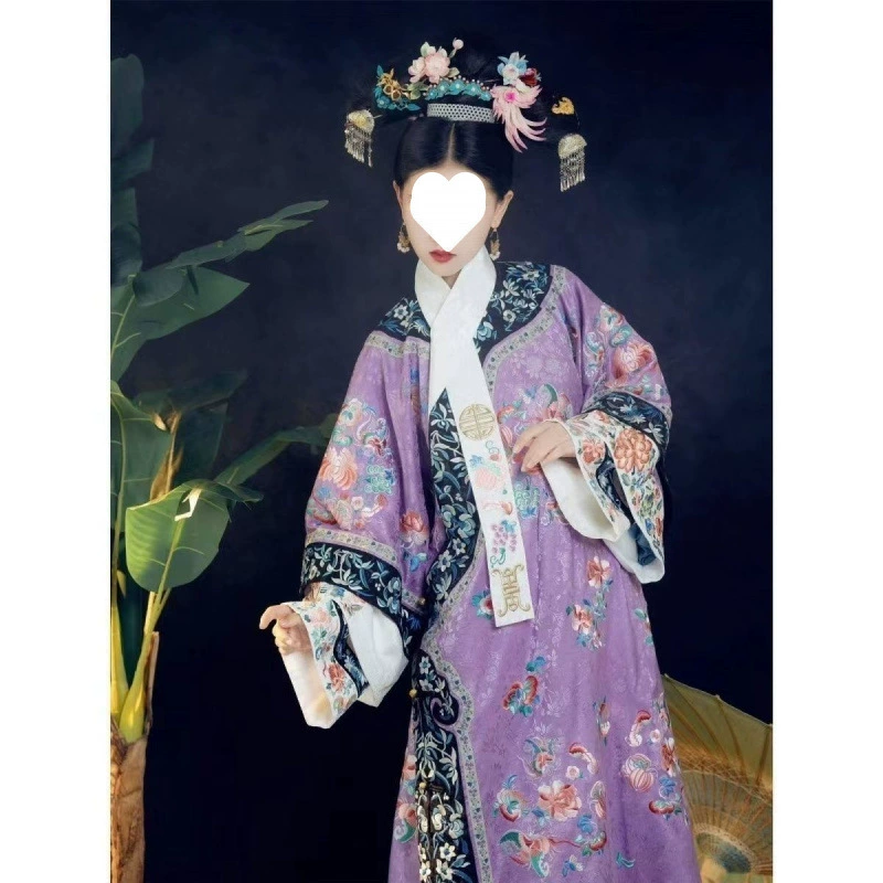 Женский халат молодой дворянки династии Цин, Ципао, Ханфу, Ципао династии Цин, принт флага, дворец, китайский древний стиль, женщины.