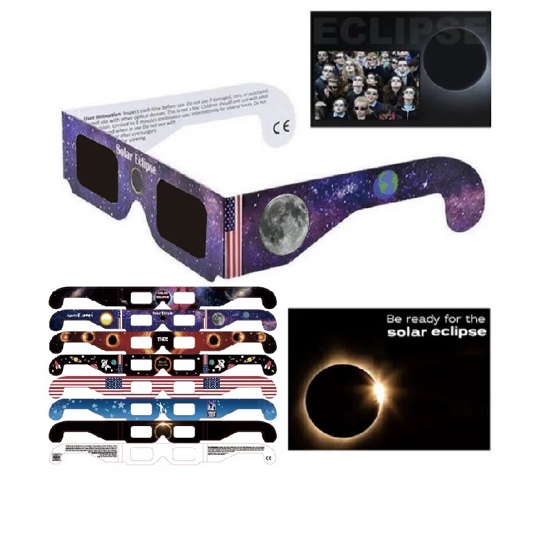 Solar Eclipse Observation Glasses, Paper Frame, ISO-Compliant Black Filter, Lightweight 0.021 kg