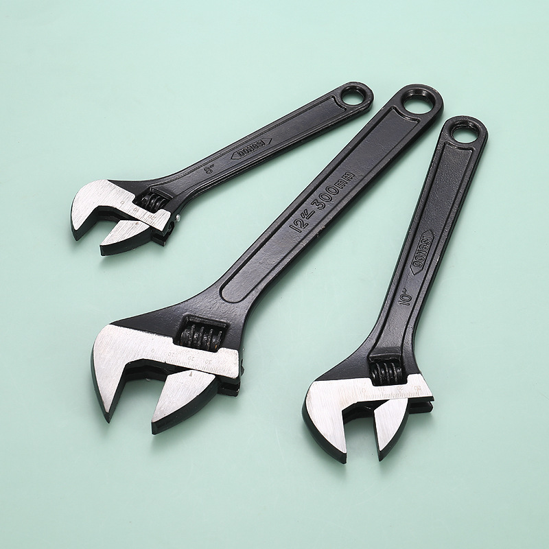 Fábrica al por mayor negro llave ajustable 8 pulgadas 10 pulgadas 12 pulgadas 15 pulgadas llave ajustable Linyi herramientas de hardware