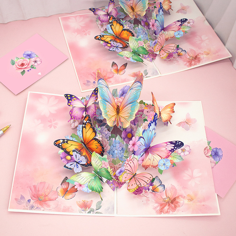 Nueva tarjeta de felicitación tridimensional del día de la madre, escultura de papel de mariposa creativa, tarjeta de acción de gracias del día del maestro, bendición transfronteriza, tarjeta de felicitación tridimensional