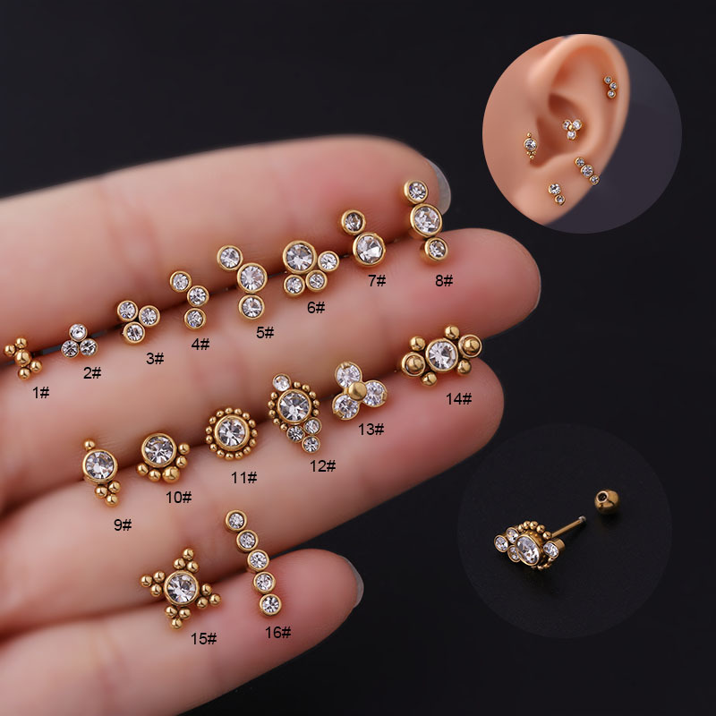 Unisex Fashion Round Stainless Steel Metal Ear Studs Plating Inlay Zircon