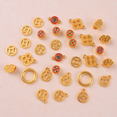 新款古法沙金復古銅錢鏤空錢幣紅繩本命年腳鏈diy配件手鍊配飾批