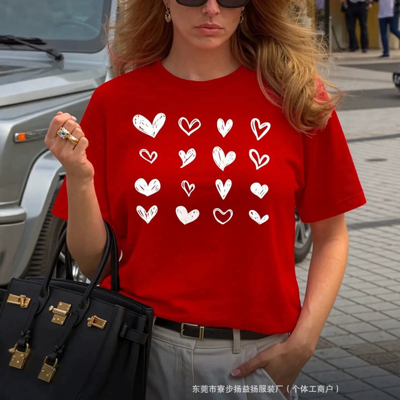 American Casual Hip-Hop Versatile Fashion Heart Print Summer 100% Pure Cotton Short-Sleeve Stylish Top T-Shirt Trendy American Casual Hip-Hop Versatile Fashion Heart Print Summer 100% Pure Cotton Short-Sleeve Stylish Top T-Shirt Trendy