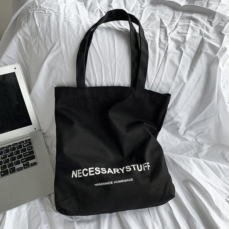 Letras artísticas simples todo-Partido Xiaoqing estudiante de moda bolso de las mujeres bolso de hombro de gran capacidad bolsa de lona bolsa de compras