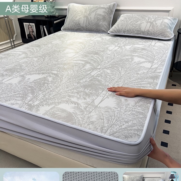 Cómodo sombrero de cama de seda de hielo de clase A pieza única verano 2025 nueva funda de colchón funda protectora estera funda de cama juego de tres piezas
