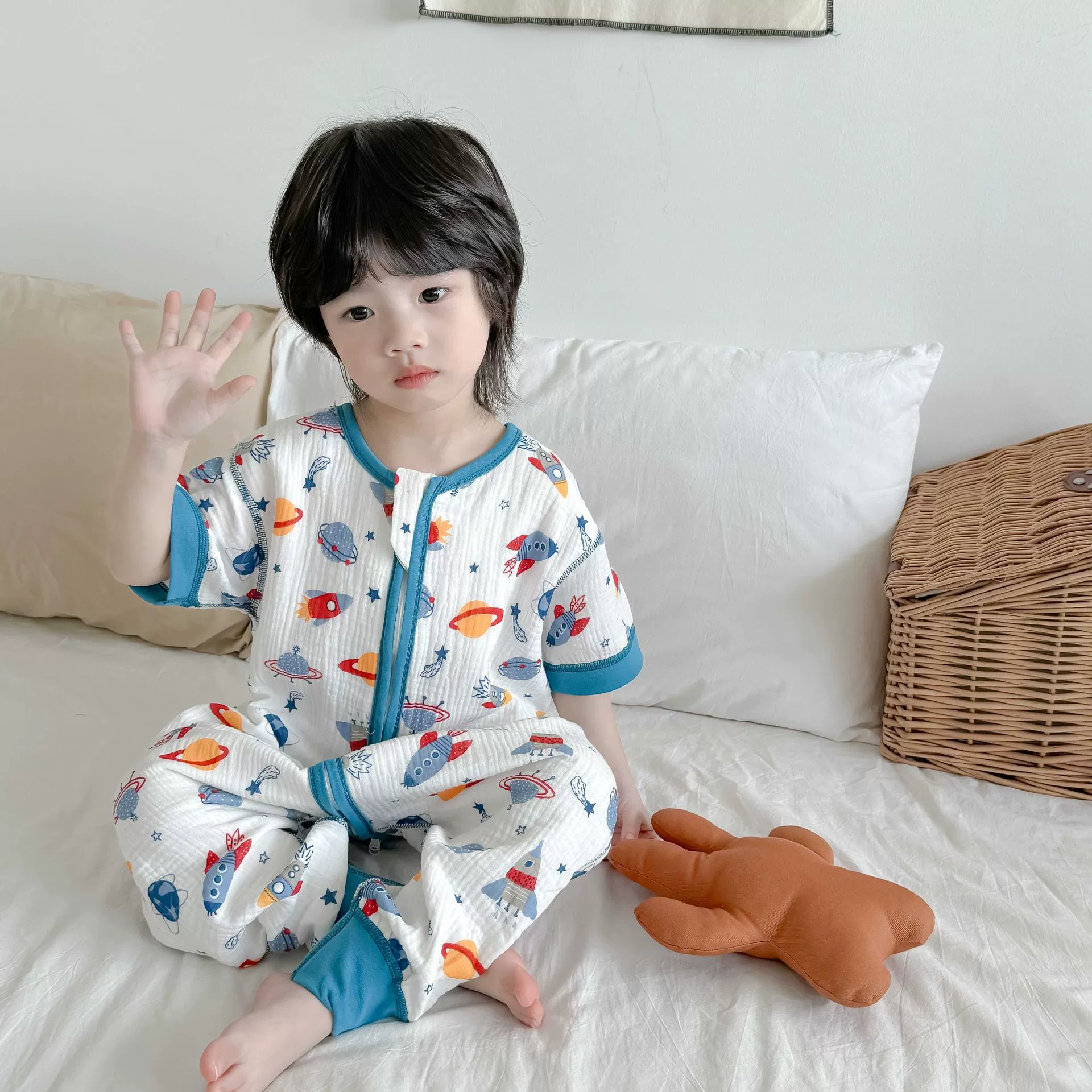 Летний хлопковый марлевый спальный мешок, pijama, с коротким рукавом