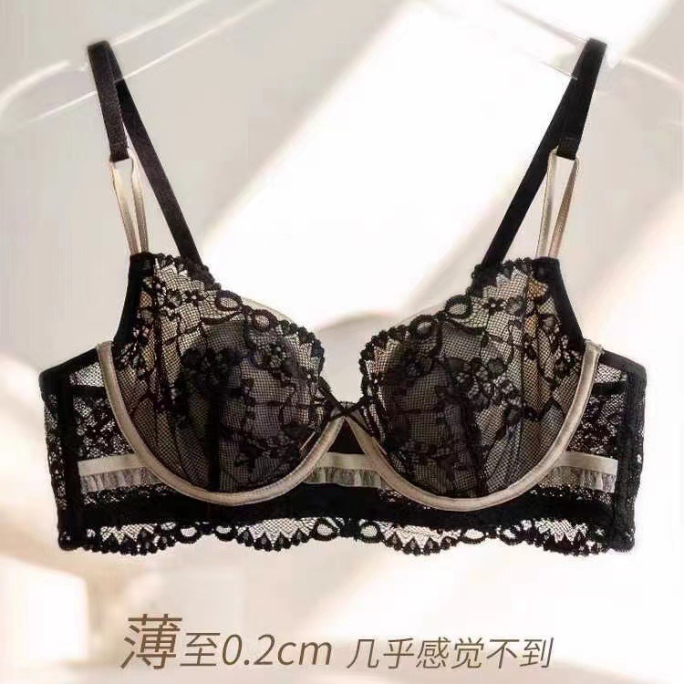 Large Chest Small Underwear Women's French Style Lace Soft Steel Ring Ultra-thin Bra Anti-sagging Paramilis Breathable Slimming Bra