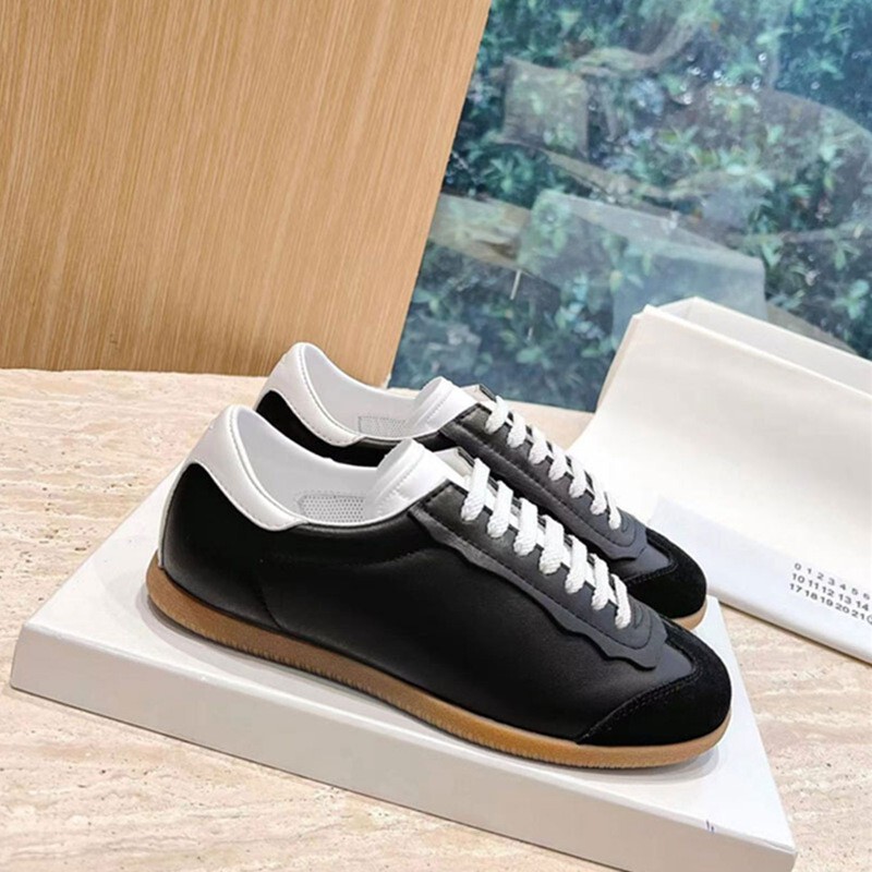 2023 Genuine Leather German Training Shoes Margiela White Sneakers Thick-Soled Casual Lace-Up Sports Shoes for Women with Height Increase