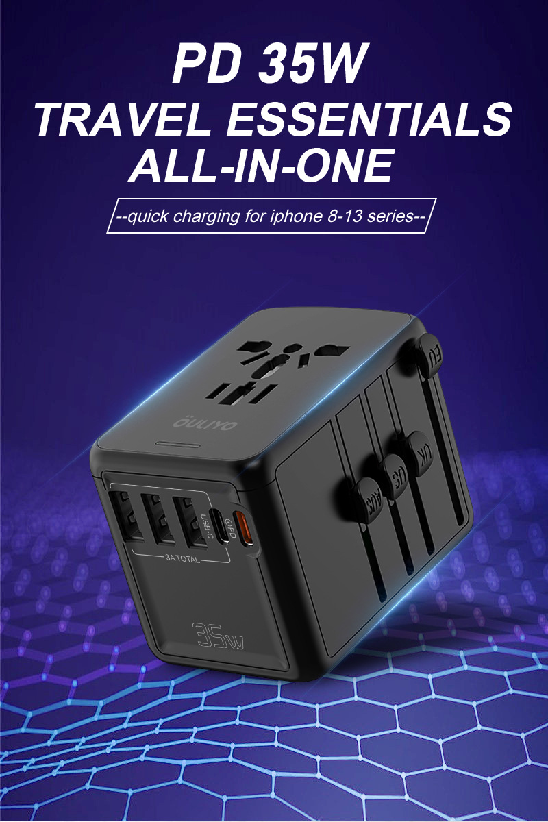 Adaptor de calatorie universal, WALALLA, incarcare rapida PD 35W, 3 porturi USB-A, 2 porturi USB-C, Negru Glossy 1 adaptor de calatorie (1).jpg