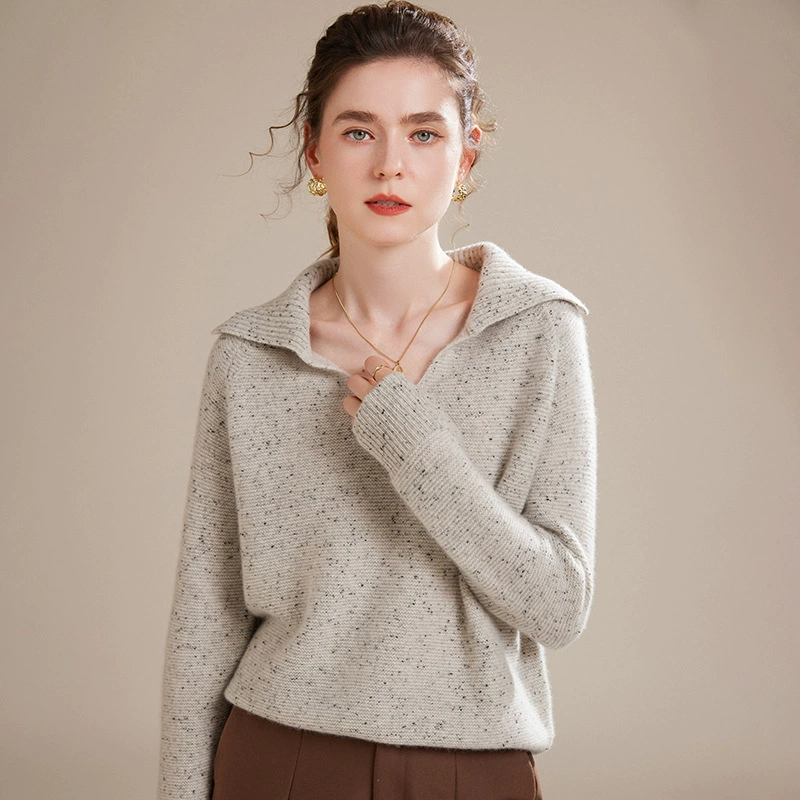 Модный кашемировый вязаный свитер, воротник-поло, стиль Chanel, оверсайз, свободный крой, повышенная толщина