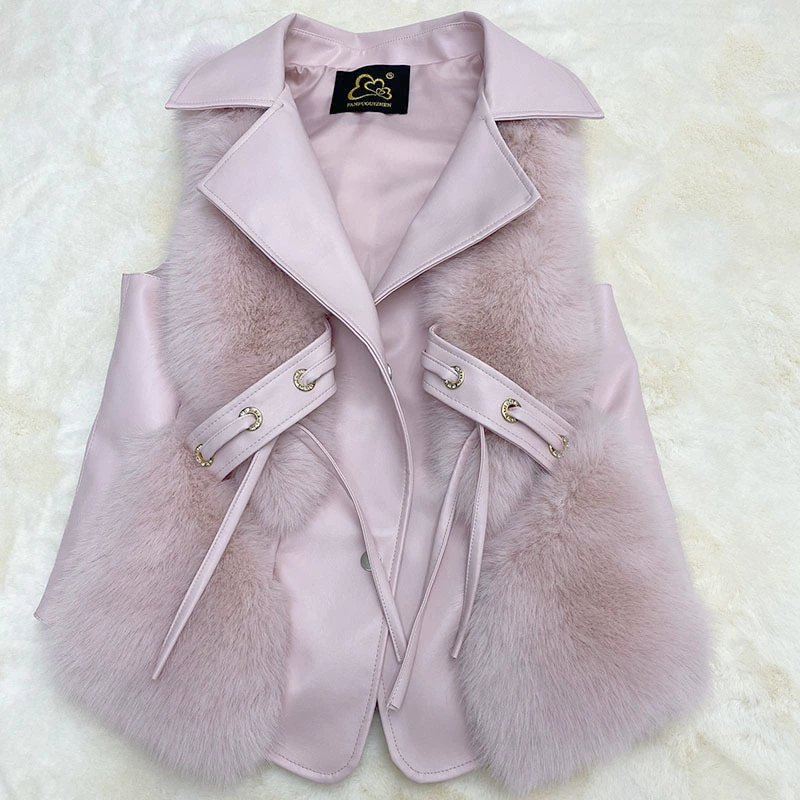 Женский жилет из лисьего меха Faux Fox Fur Vest Haining (женщины), casual тёплый жилет на осень–зиму с вставками