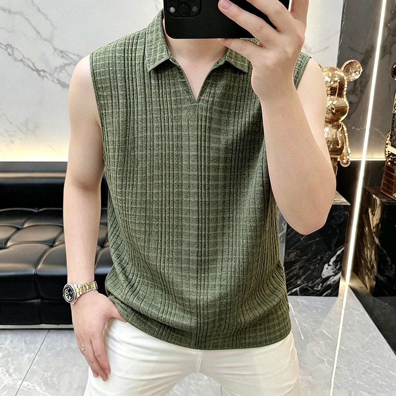 High-End Men's Summer Trendy Loose-Fitting Lapel Sleeveless Vest T-Shirt Fashionable Casual Versatile Top Men's Clothing 5826 High-End Men's Summer Trendy Loose-Fitting Lapel Sleeveless Vest T-Shirt Fashionable Casual Versatile Top Men's Clothing 5826