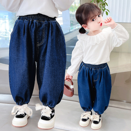 Girls' Cowboy Lantern Pants Spring and Autumn 2024 New Children's Trendy Fashion Pants Little Girl Baby Pants Cool