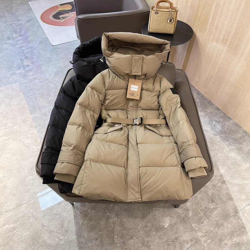 High-End Women's Clothing B Brand Adjustable Metal Belt Waist-Cinching Hooded down Jacket Coat Winter High-End Women's Clothing B Brand Adjustable Metal Belt Waist-Cinching Hooded down Jacket Coat Winter