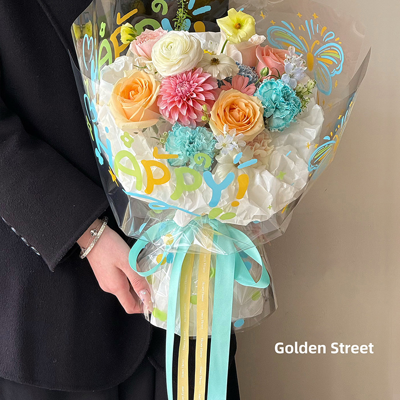 Qisejin celofán serie verano colorido bricolaje papel de embalaje hecho a mano floristería material de embalaje floral